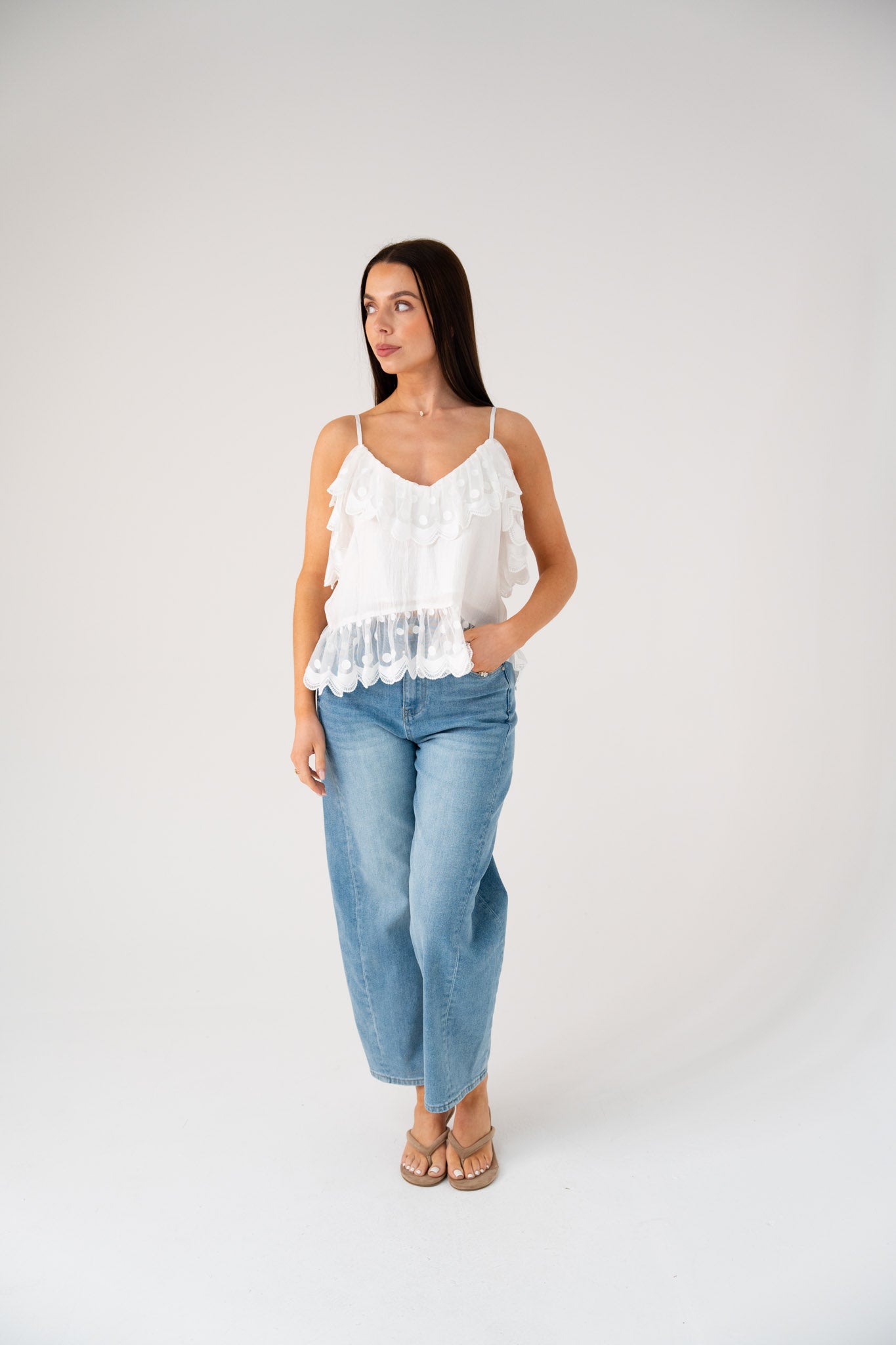 Megan Spotted Lace Trim Cami In White