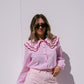 Megan Layered Collar Pinstripe Shirt In Pink