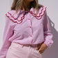 Megan Layered Collar Pinstripe Shirt In Pink