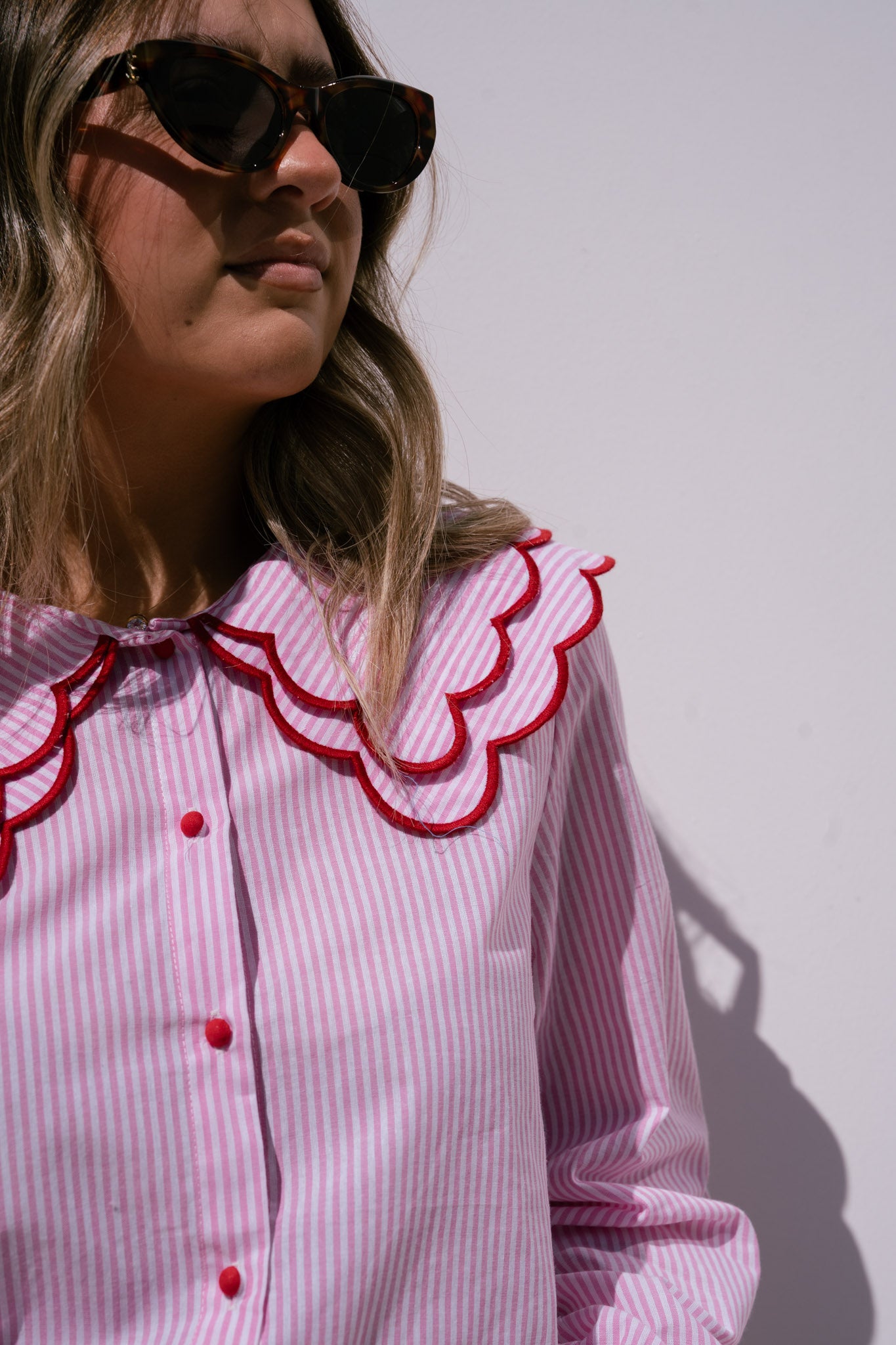 Megan Layered Collar Pinstripe Shirt In Pink