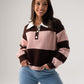 Millie Broad Stripe Rugby Top In Coffee & Pink
