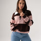 Millie Broad Stripe Rugby Top In Coffee & Pink