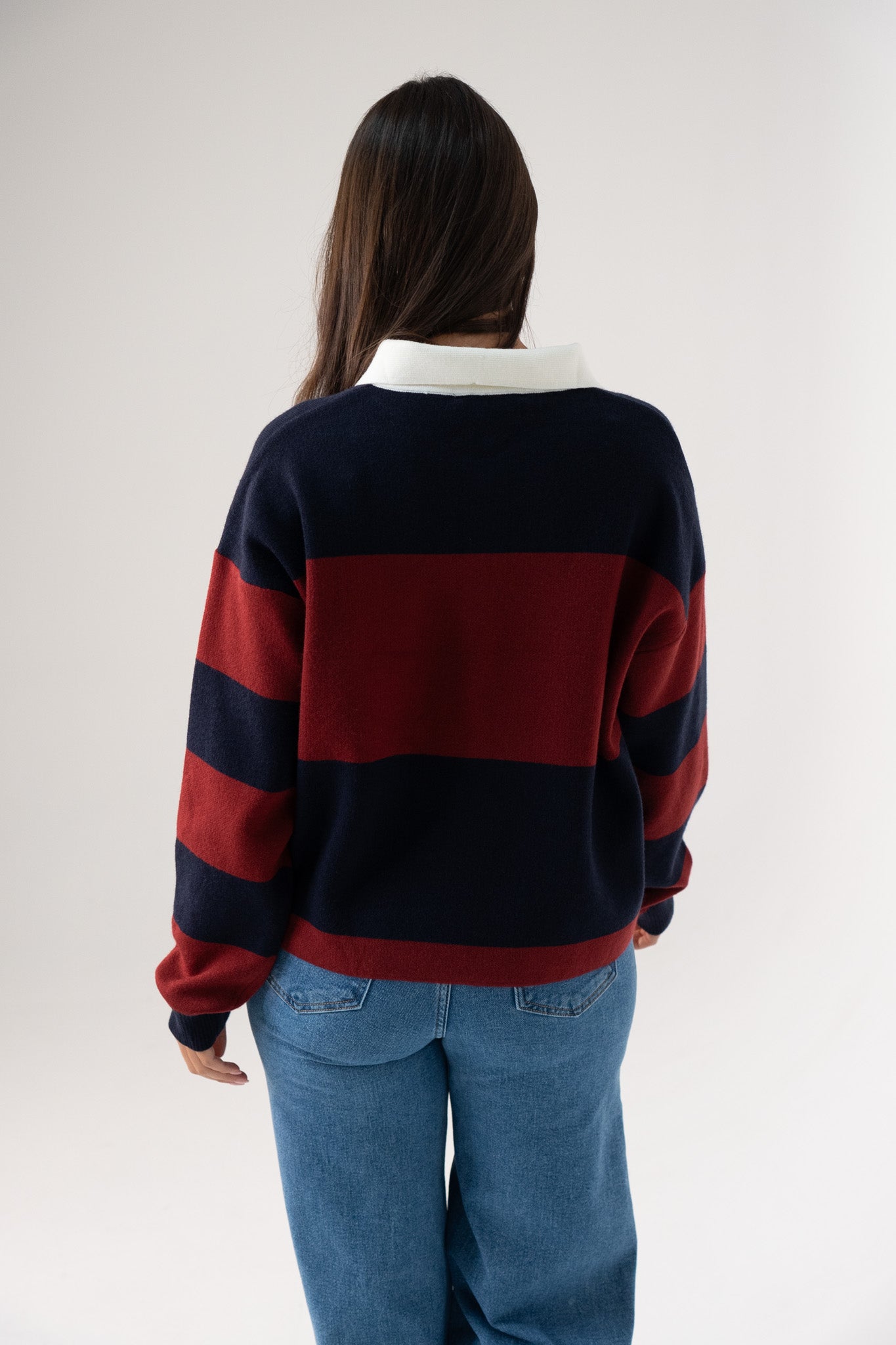 Millie Broad Stripe Rugby Top In Navy & Red