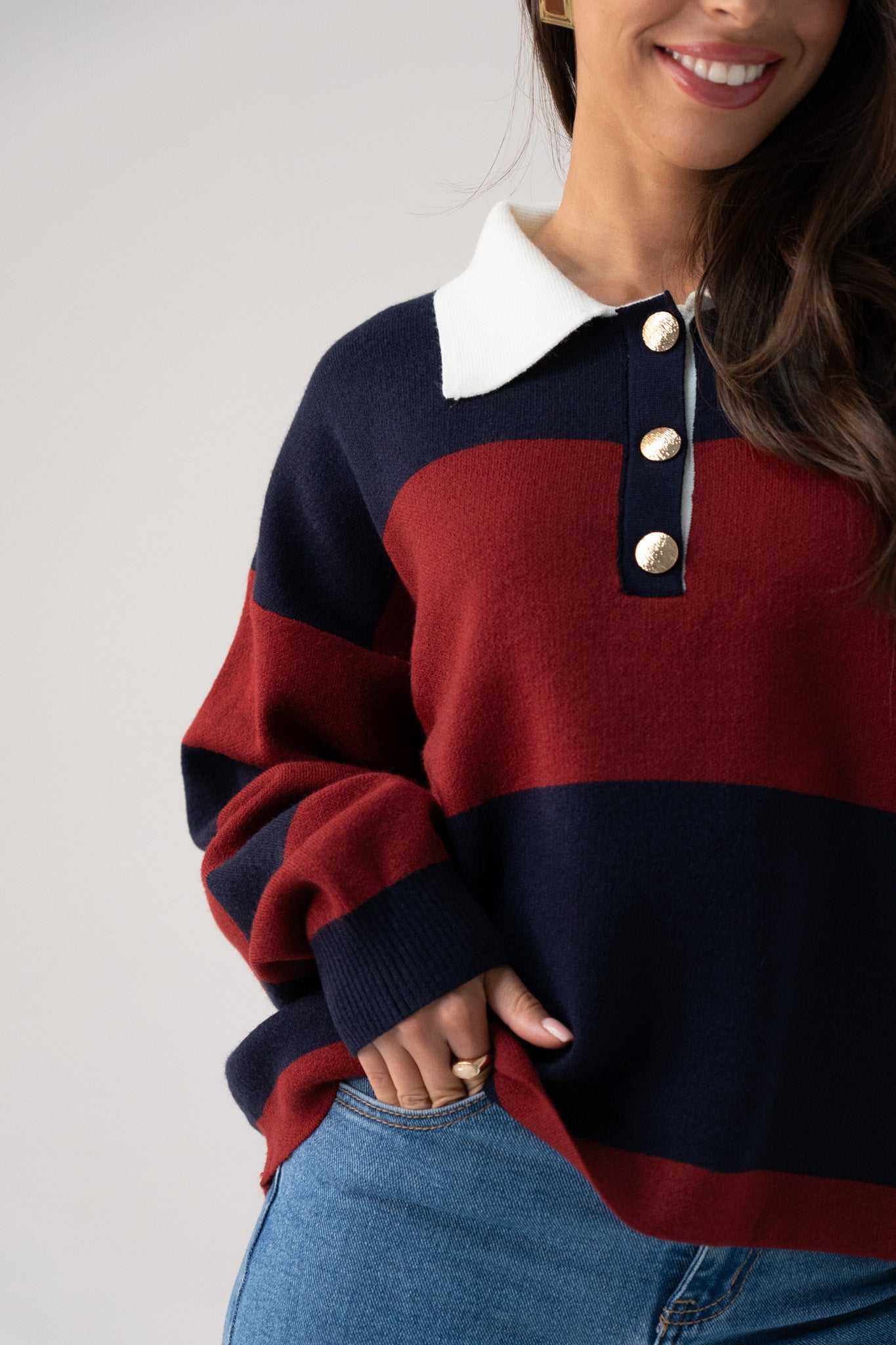 Millie Broad Stripe Rugby Top In Navy & Red