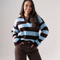 Millie Chocolate Stripe Rugby Top In Blue