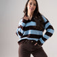 Millie Chocolate Stripe Rugby Top In Blue