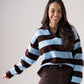 Millie Chocolate Stripe Rugby Top In Blue