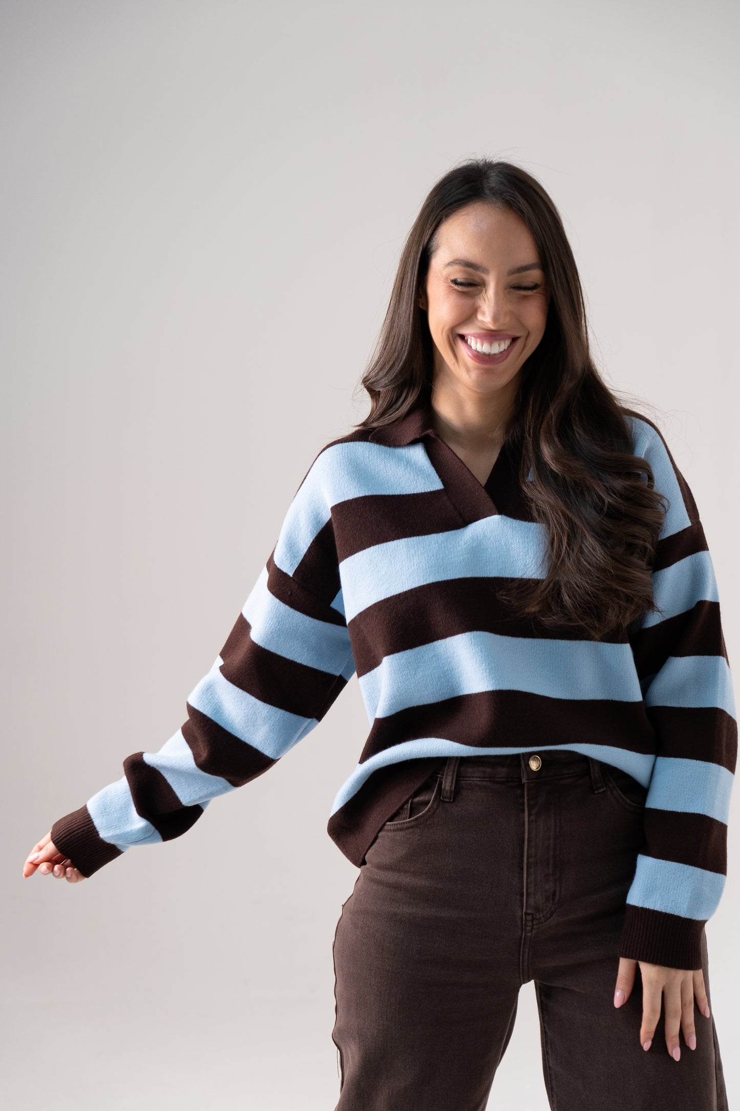 Millie Chocolate Stripe Rugby Top In Blue