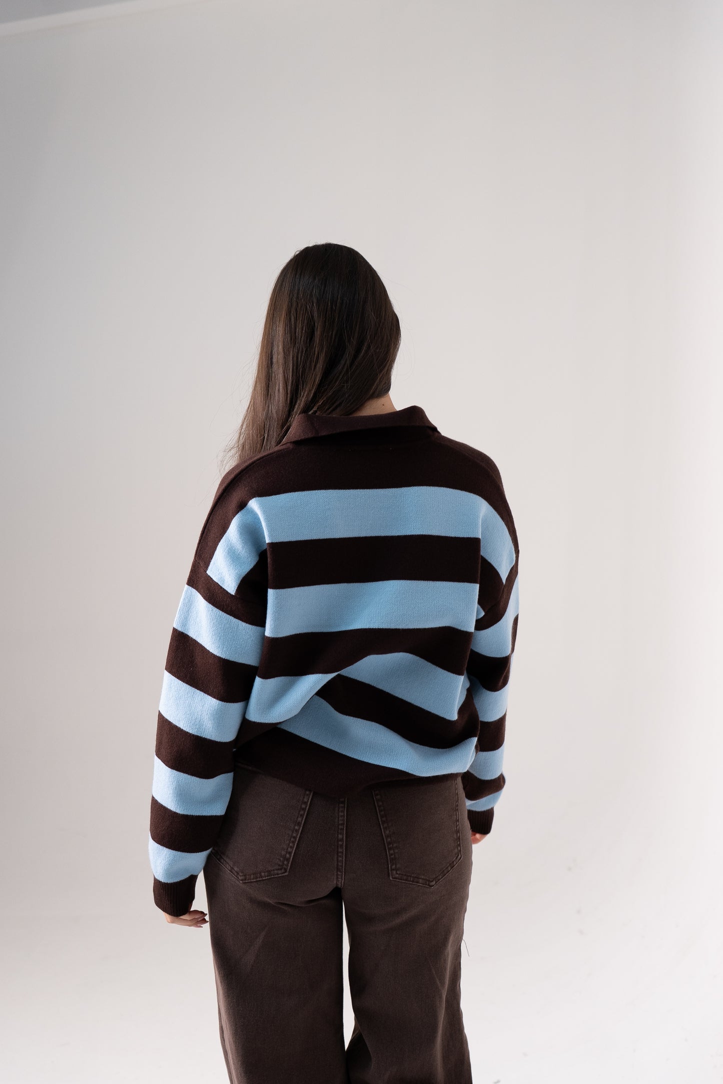 Millie Chocolate Stripe Rugby Top In Blue