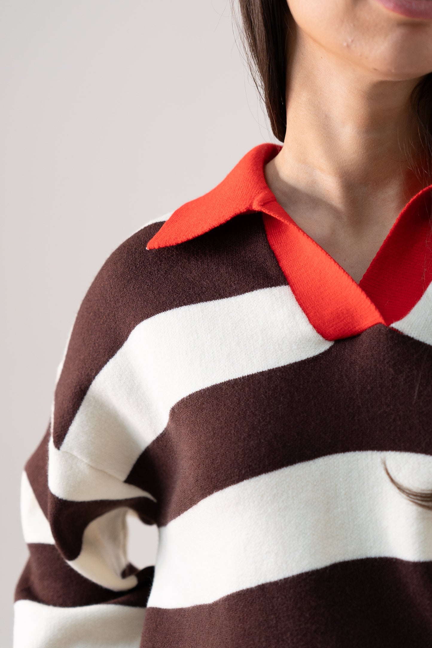 Millie Chocolate Stripe Rugby Top In Cream