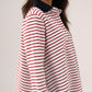 Millie Contrast Collar Top In Wine Stripe