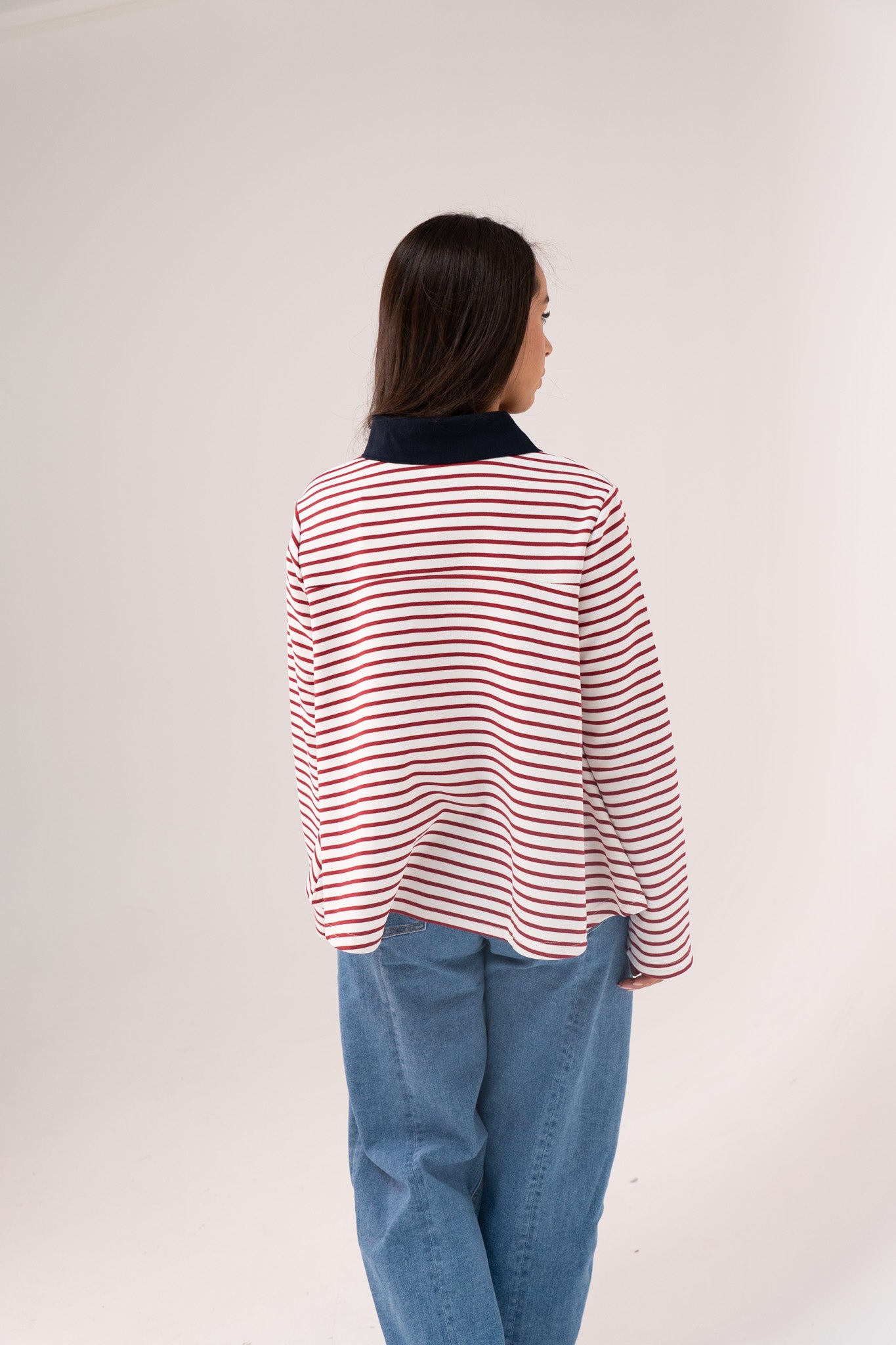 Millie Contrast Collar Top In Wine Stripe