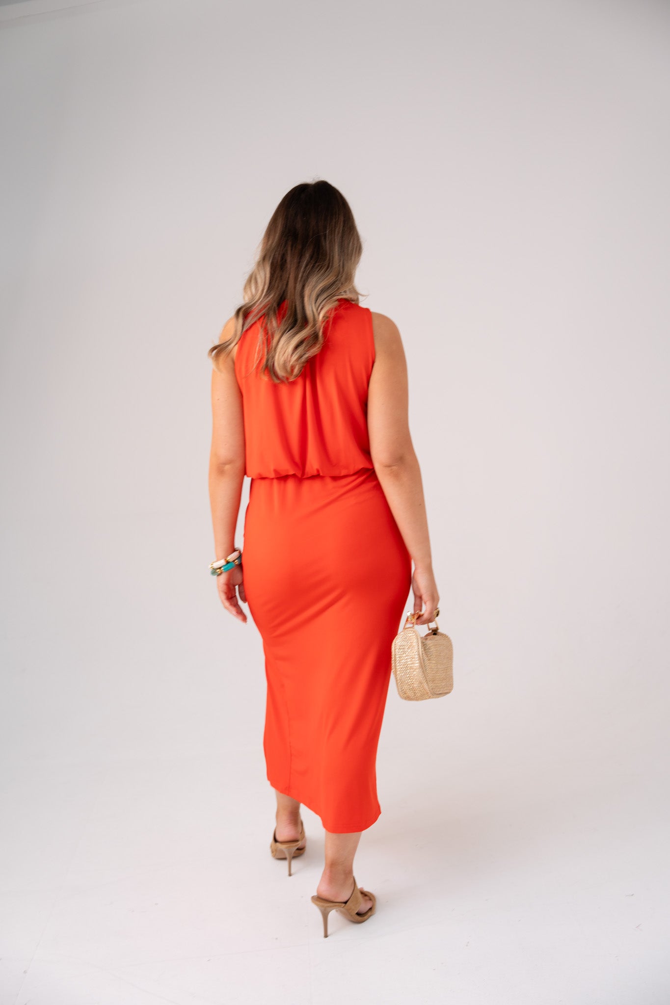 Millie Drape Detail Maxi Dress In Coral