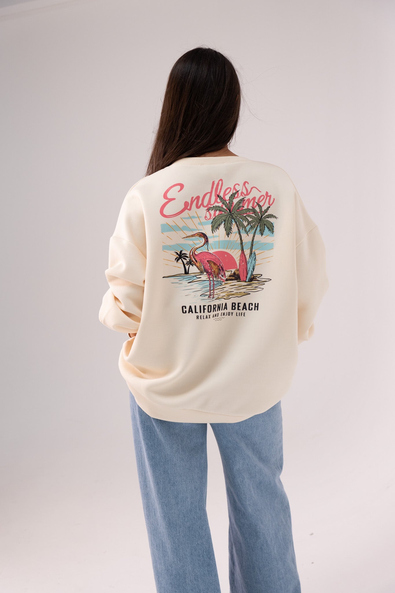 Millie Endless Summer Slogan Sweatshirt In Cream