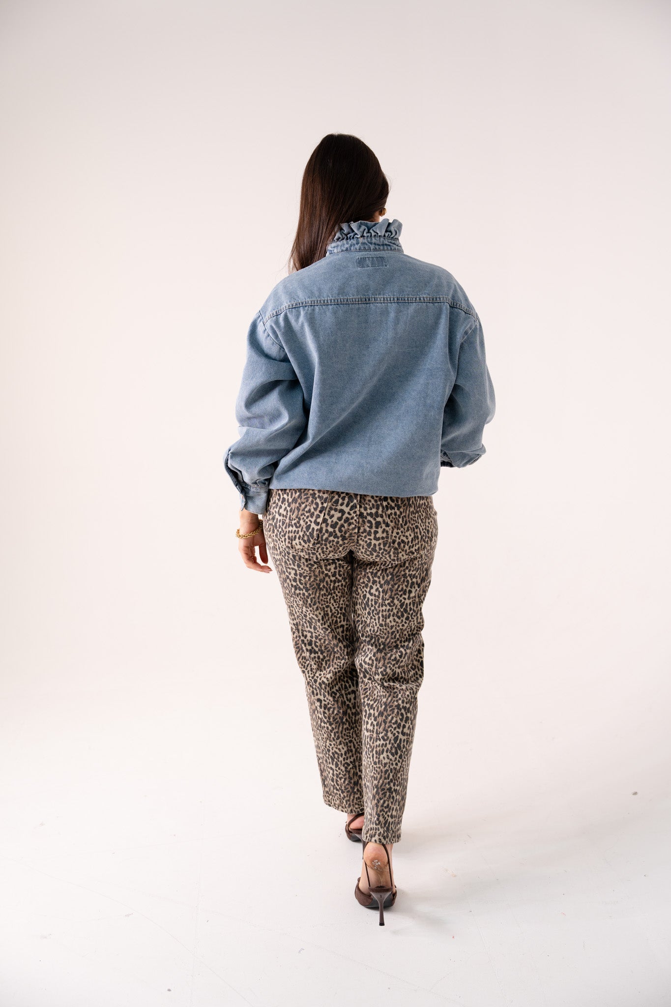 Millie Frill Detail Denim Shirt In Light Wash