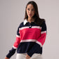 Millie Fuchsia Stripe Rugby Top In Navy