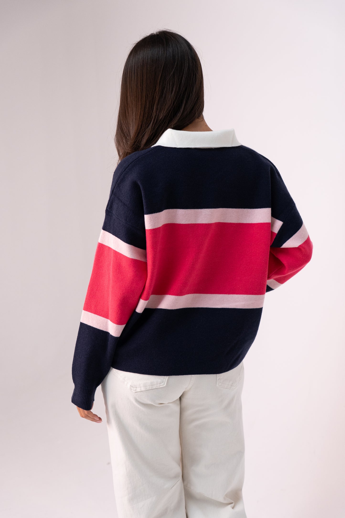 Millie Fuchsia Stripe Rugby Top In Navy