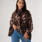 Millie High Neck Drape Top In Leopard Print