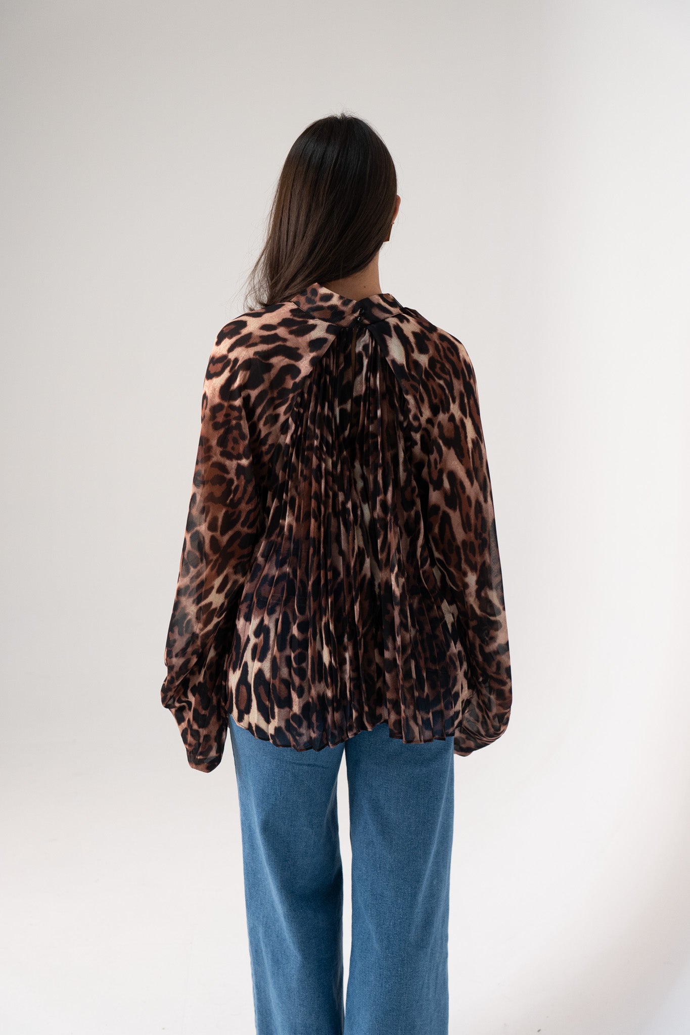 Millie High Neck Drape Top In Leopard Print