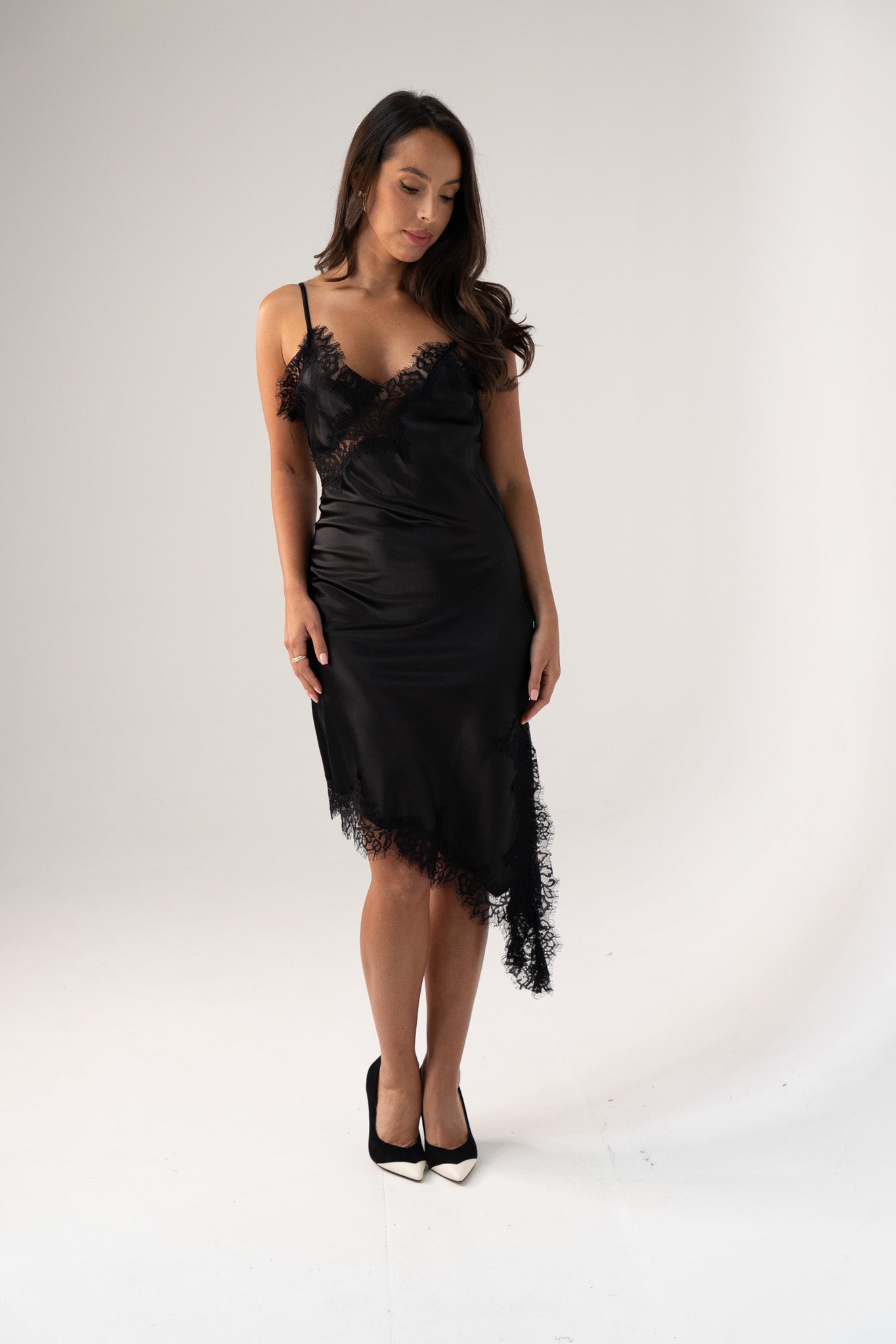 Millie Lace Trim Cami Dress In Black