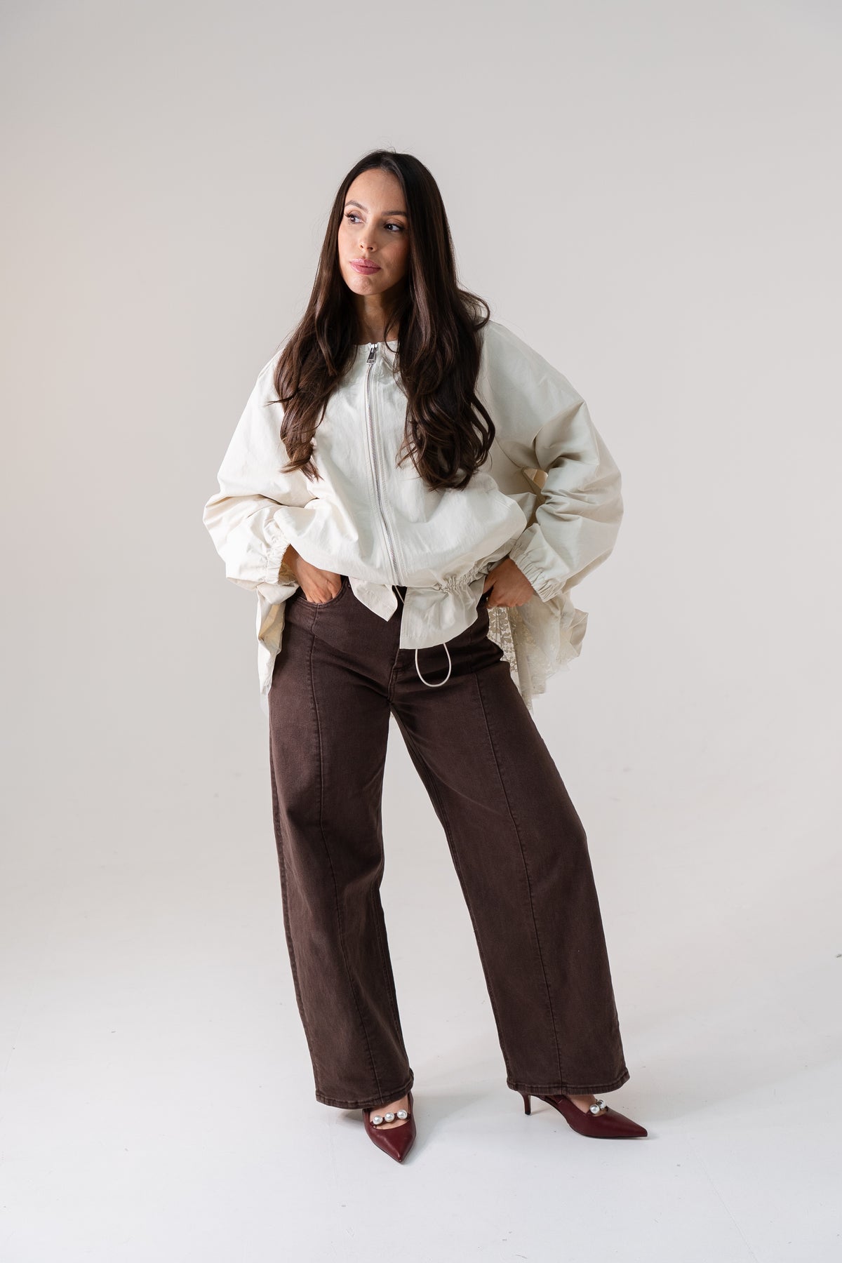 Millie Lace Trim Jacket In Cream