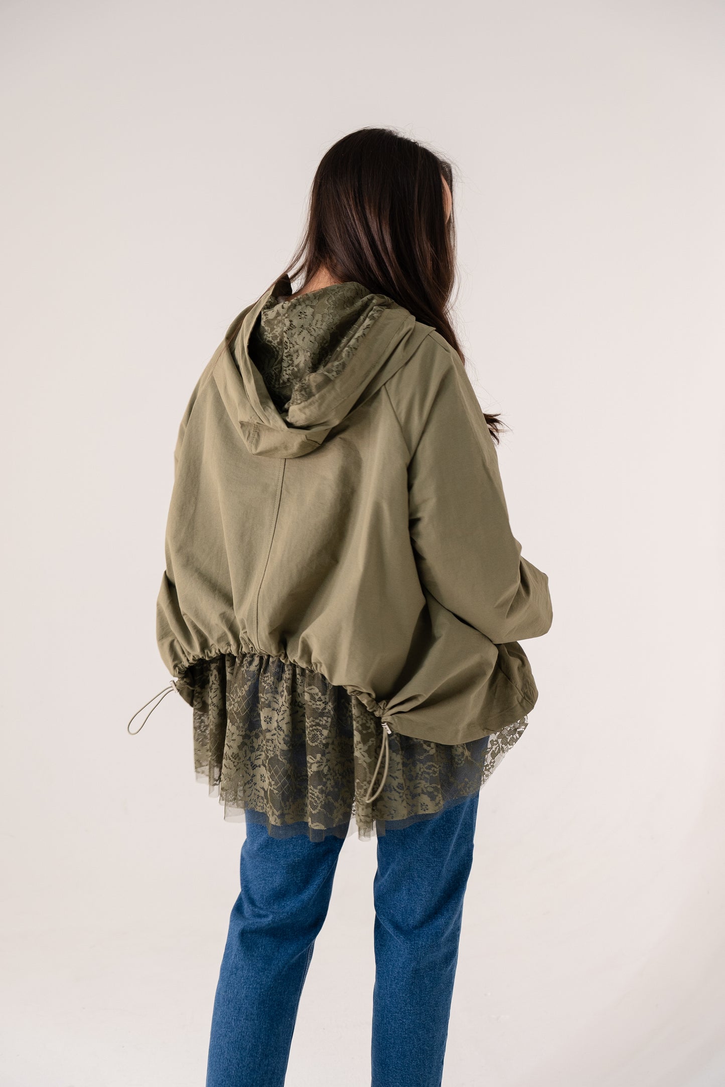 Millie Lace Trim Jacket In Khaki