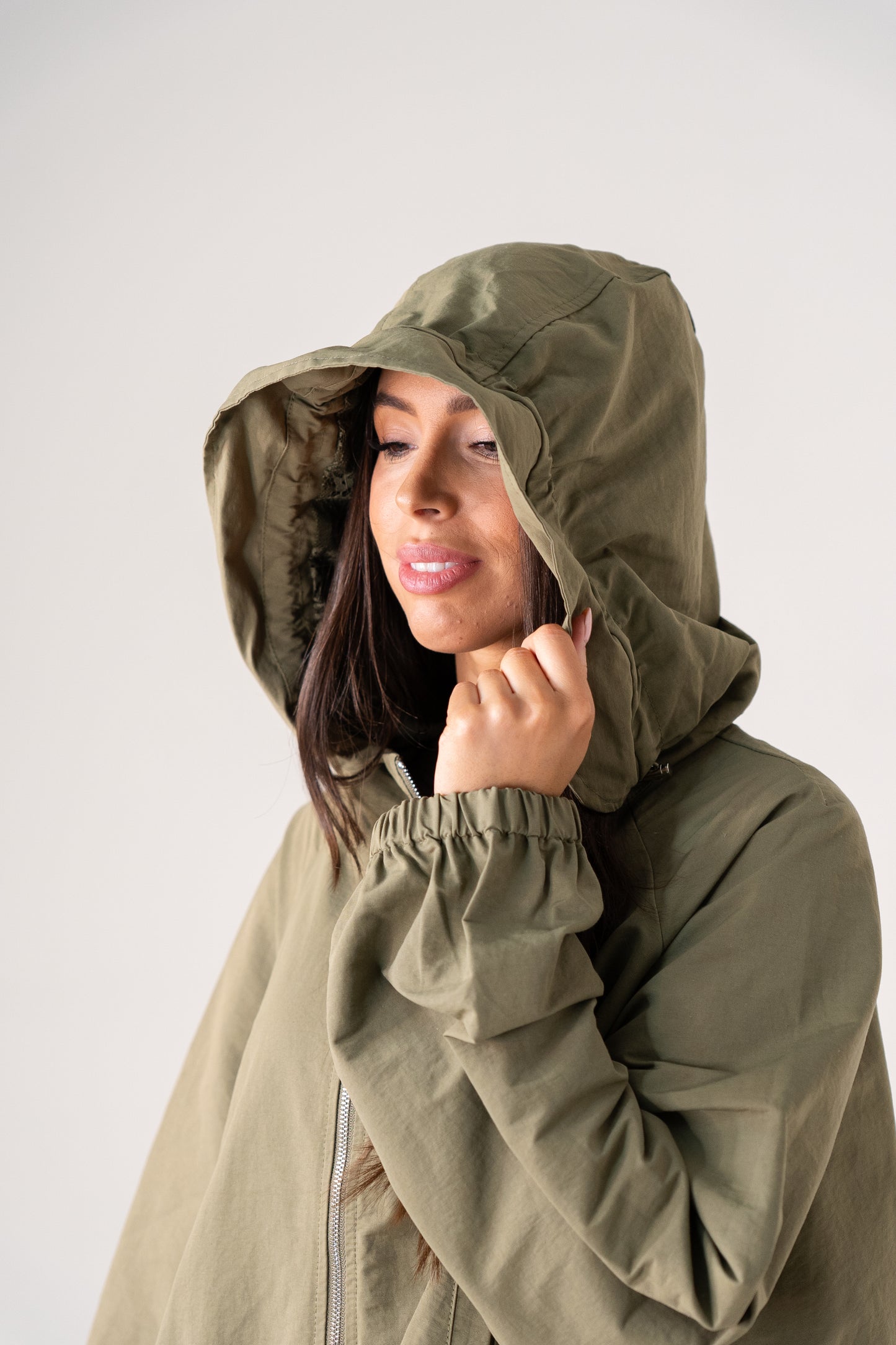 Millie Lace Trim Jacket In Khaki