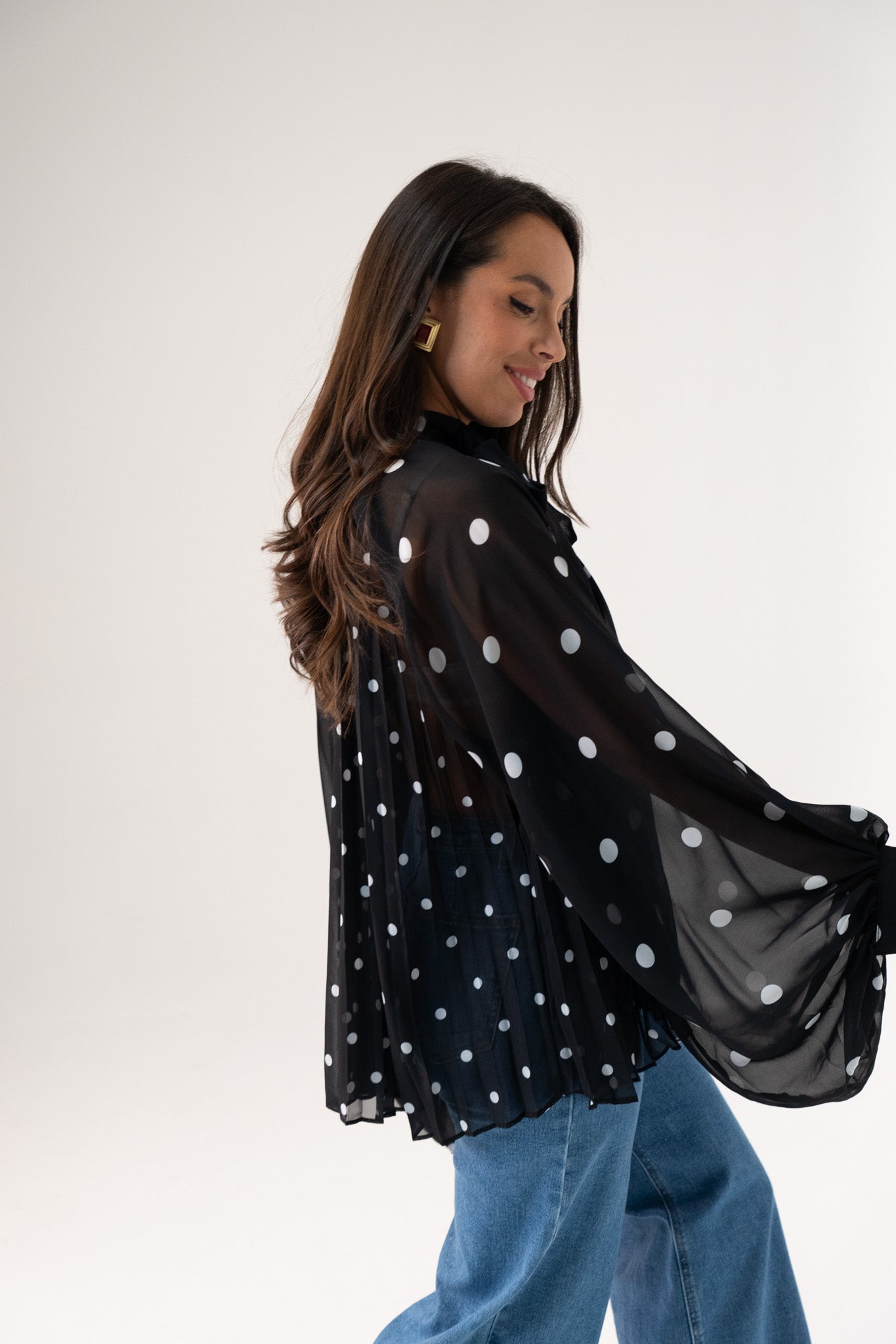 Millie Polka Dot Drape Top In Black