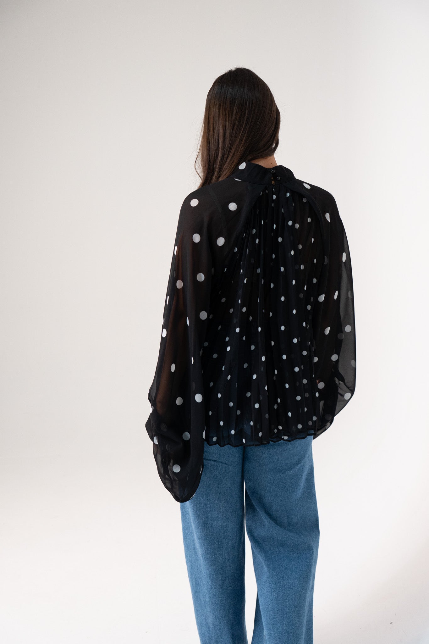 Millie Polka Dot Drape Top In Black