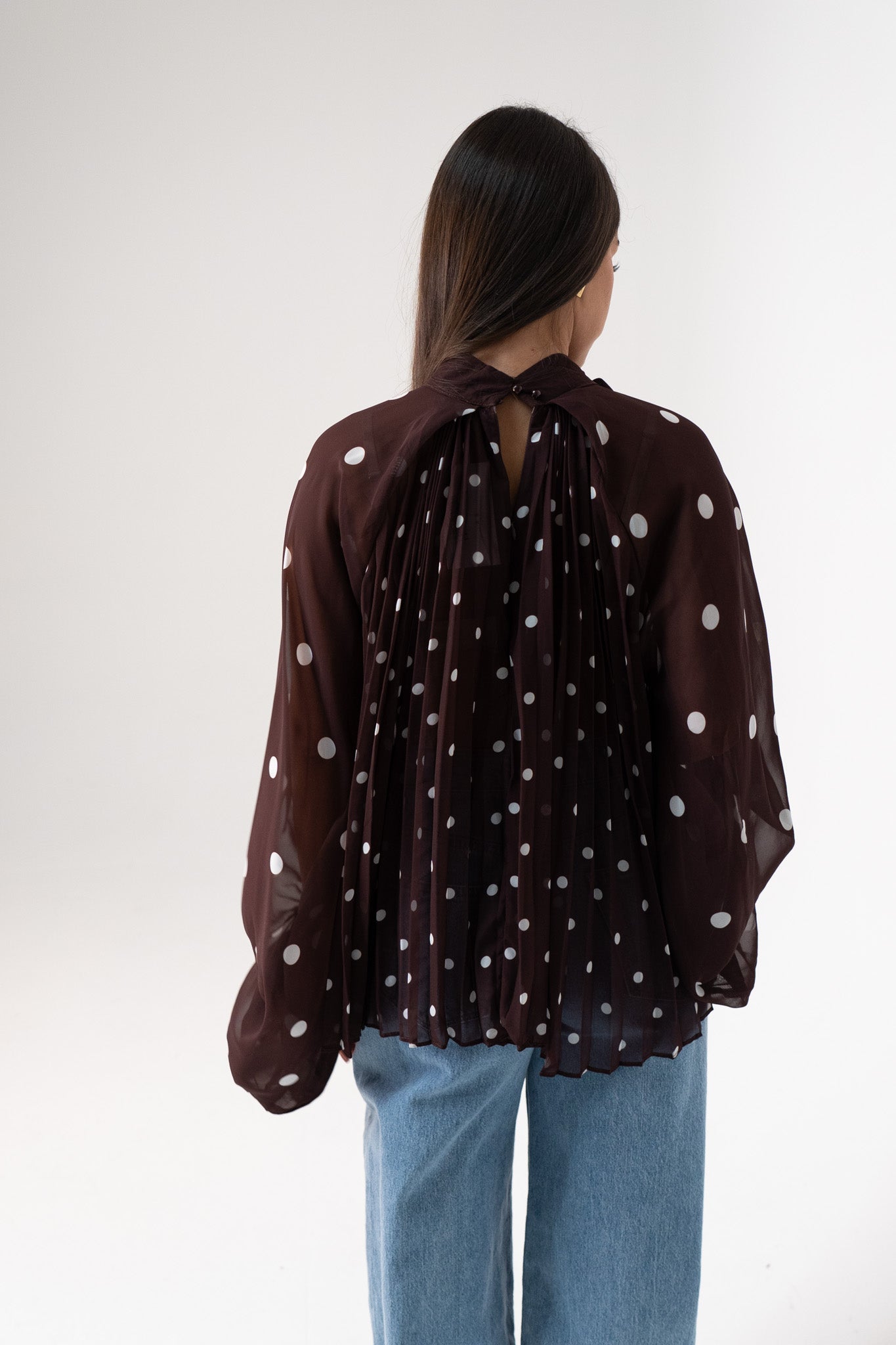 Millie Polka Dot Drape Top In Coffee