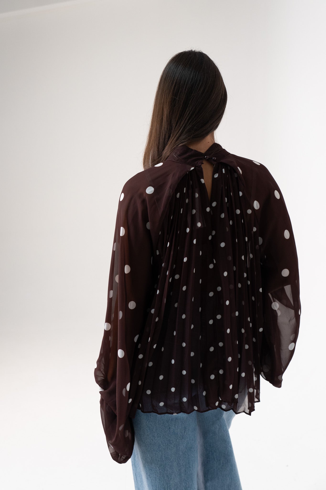 Millie Polka Dot Drape Top In Coffee
