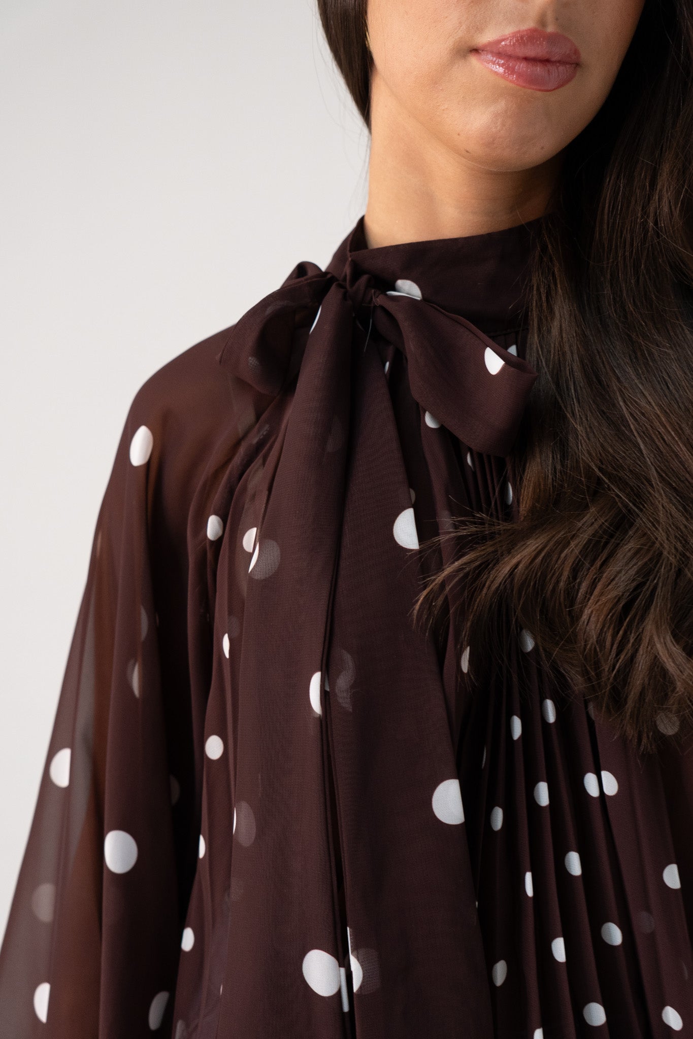 Millie Polka Dot Drape Top In Coffee
