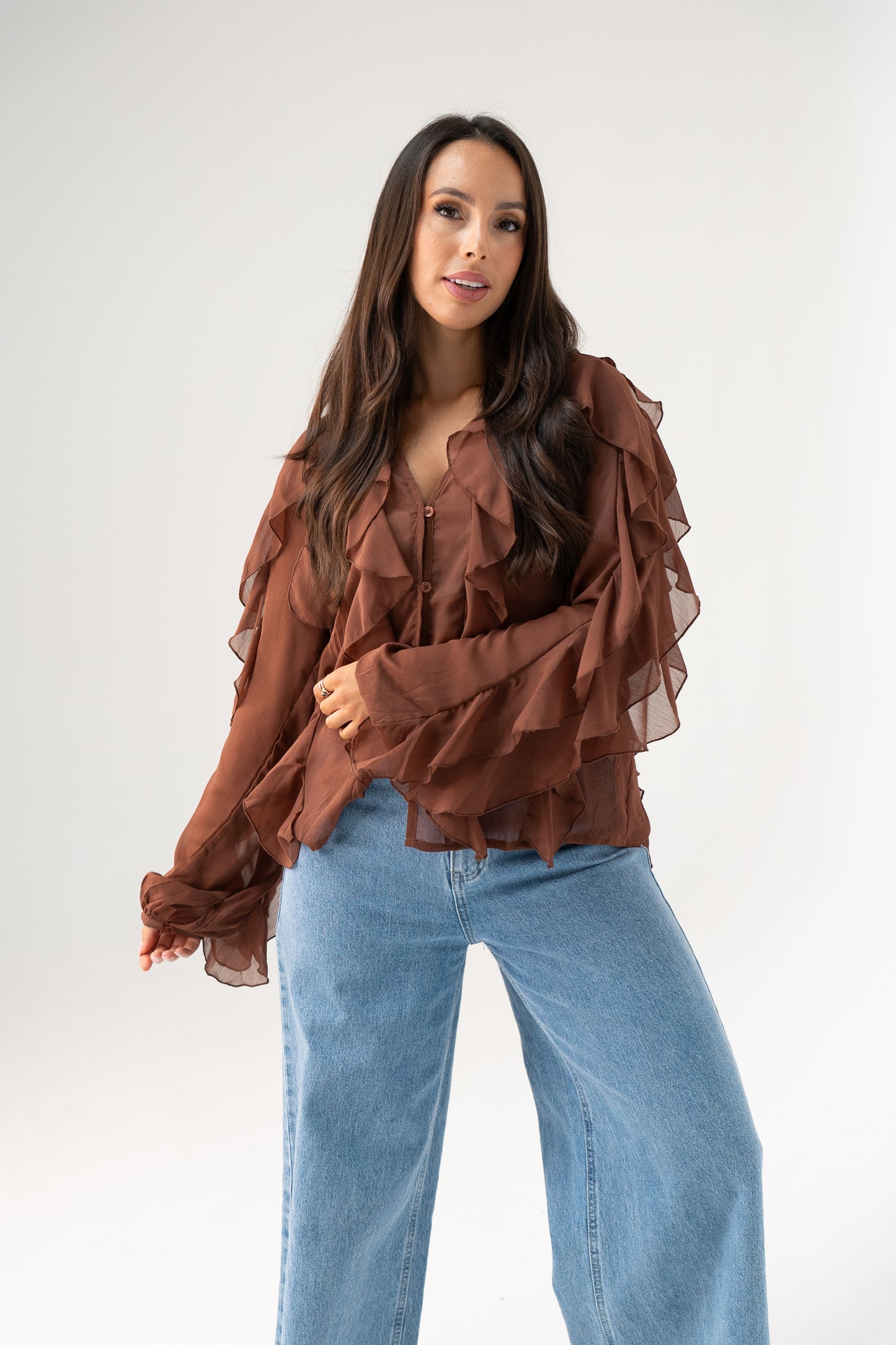 Millie Ruffle Blouse In Coffee