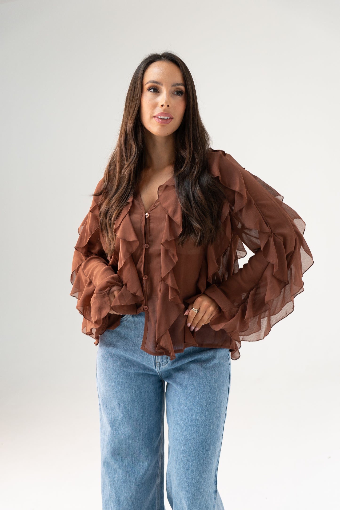 Millie Ruffle Blouse In Coffee