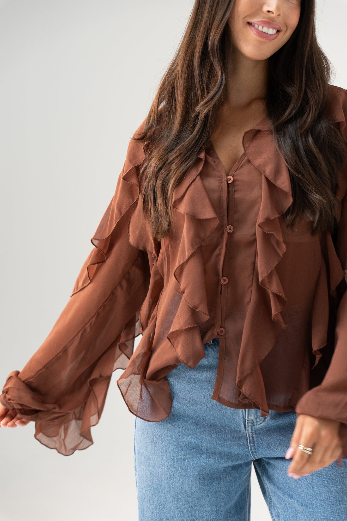 Millie Ruffle Blouse In Coffee