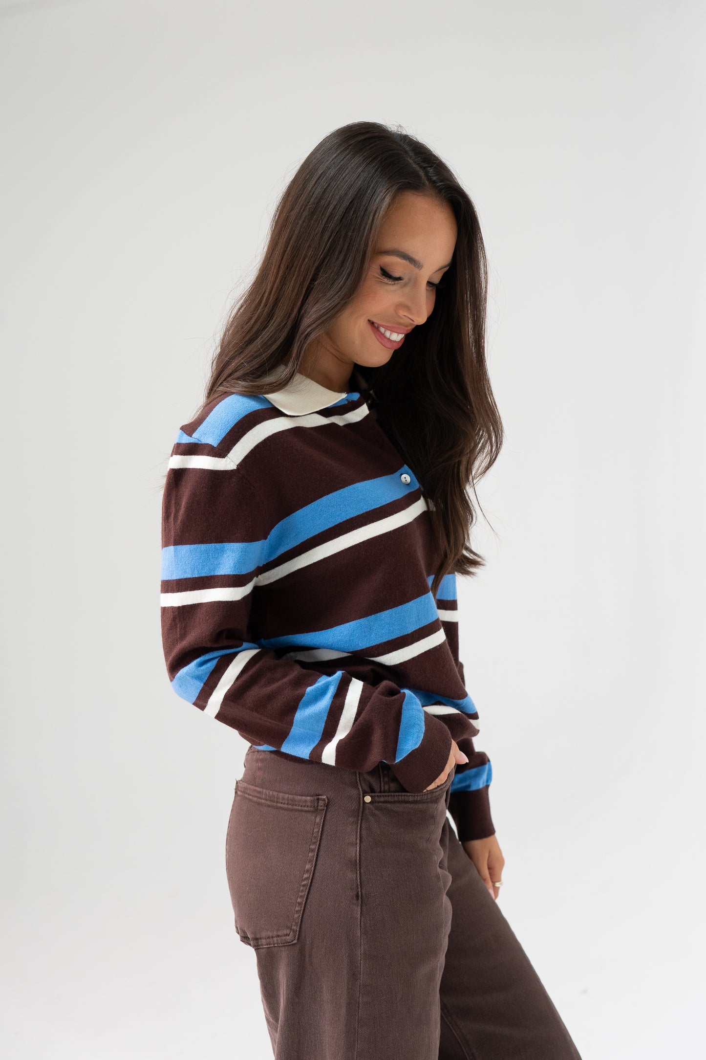 Millie Rugby Top In Coffee & Blue