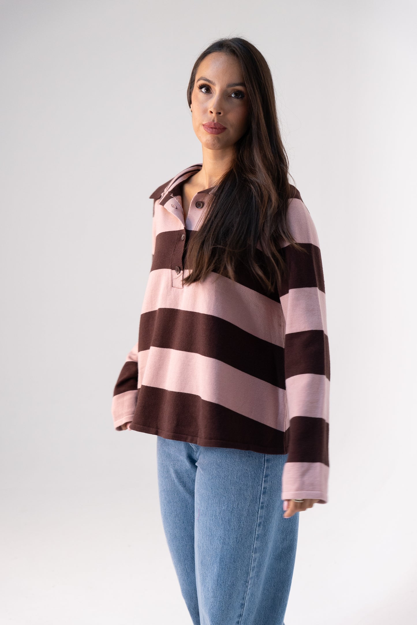 Millie Rugby Top In Coffee & Pink