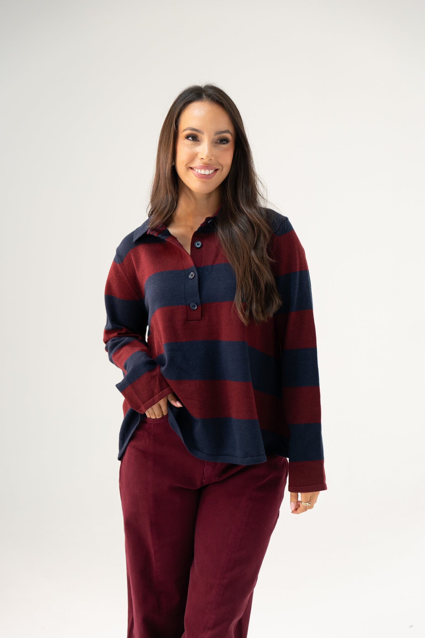 Millie Rugby Top In Navy & Red