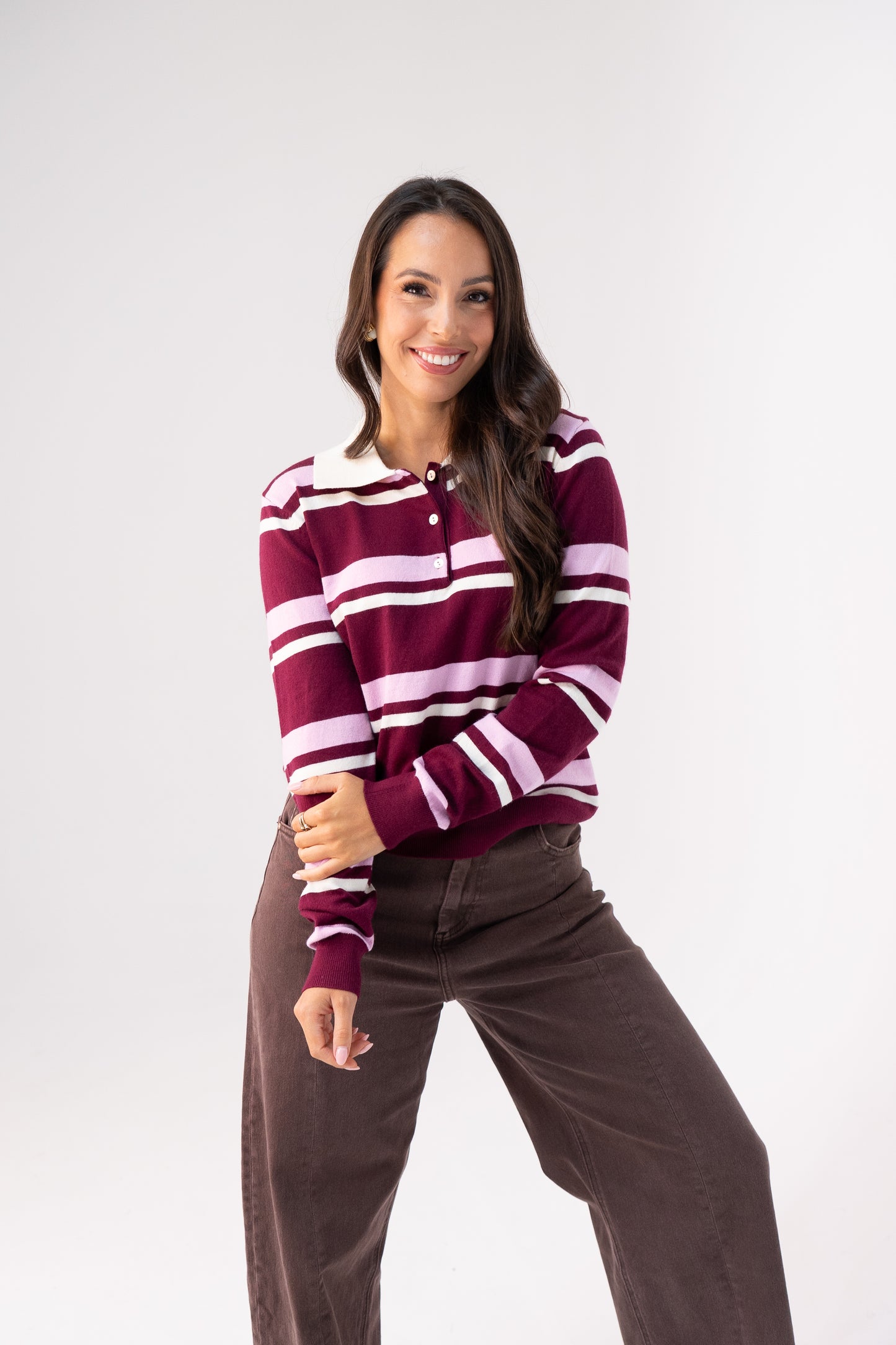 Millie Rugby Top In Wine & Pink