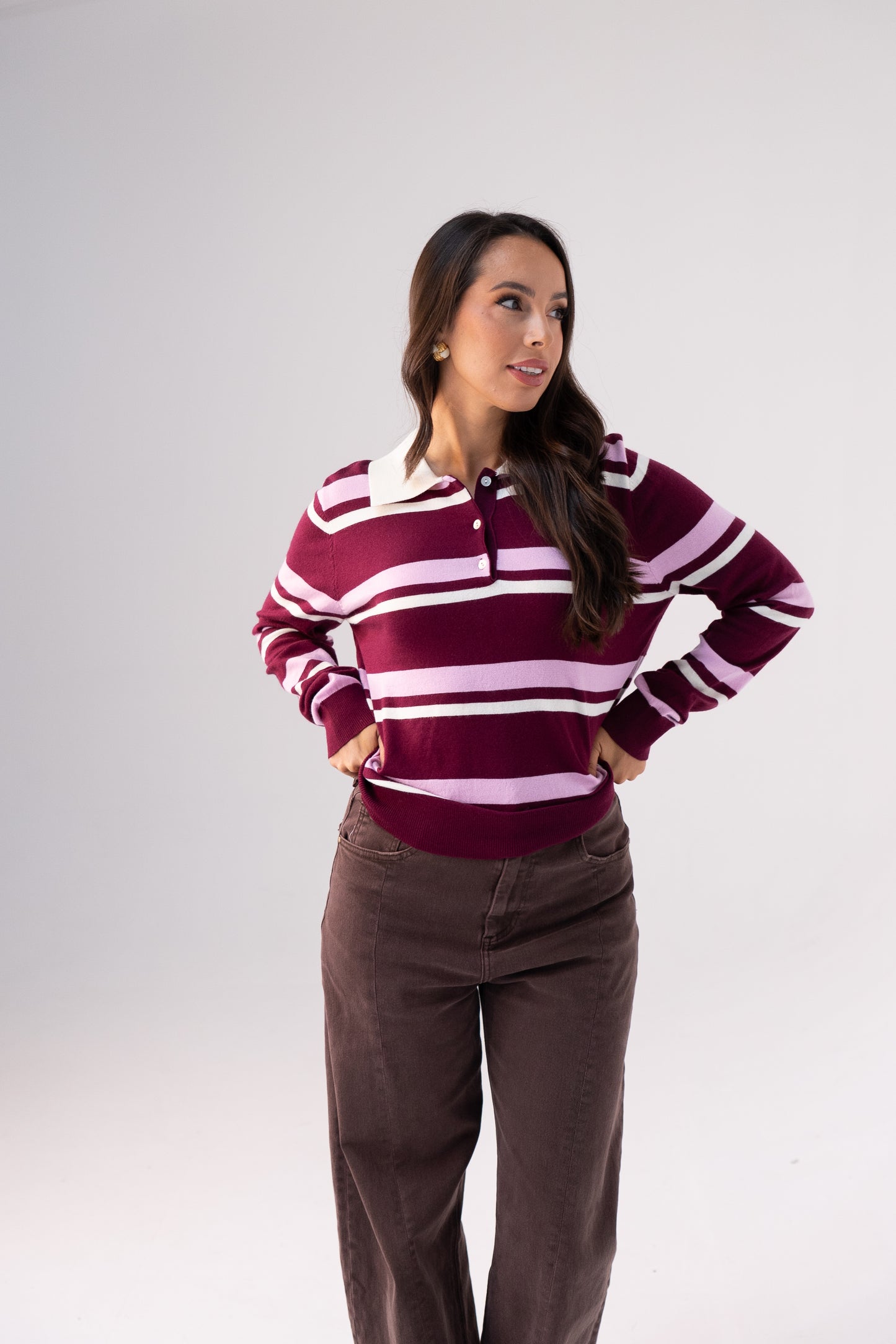 Millie Rugby Top In Wine & Pink