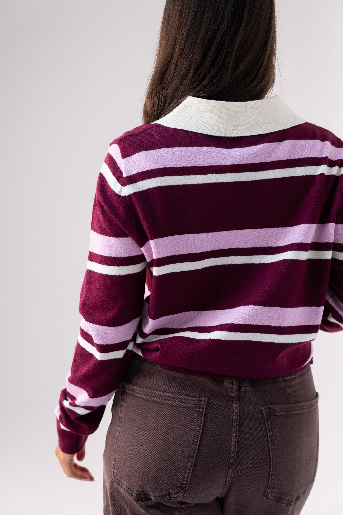 Millie Rugby Top In Wine & Pink