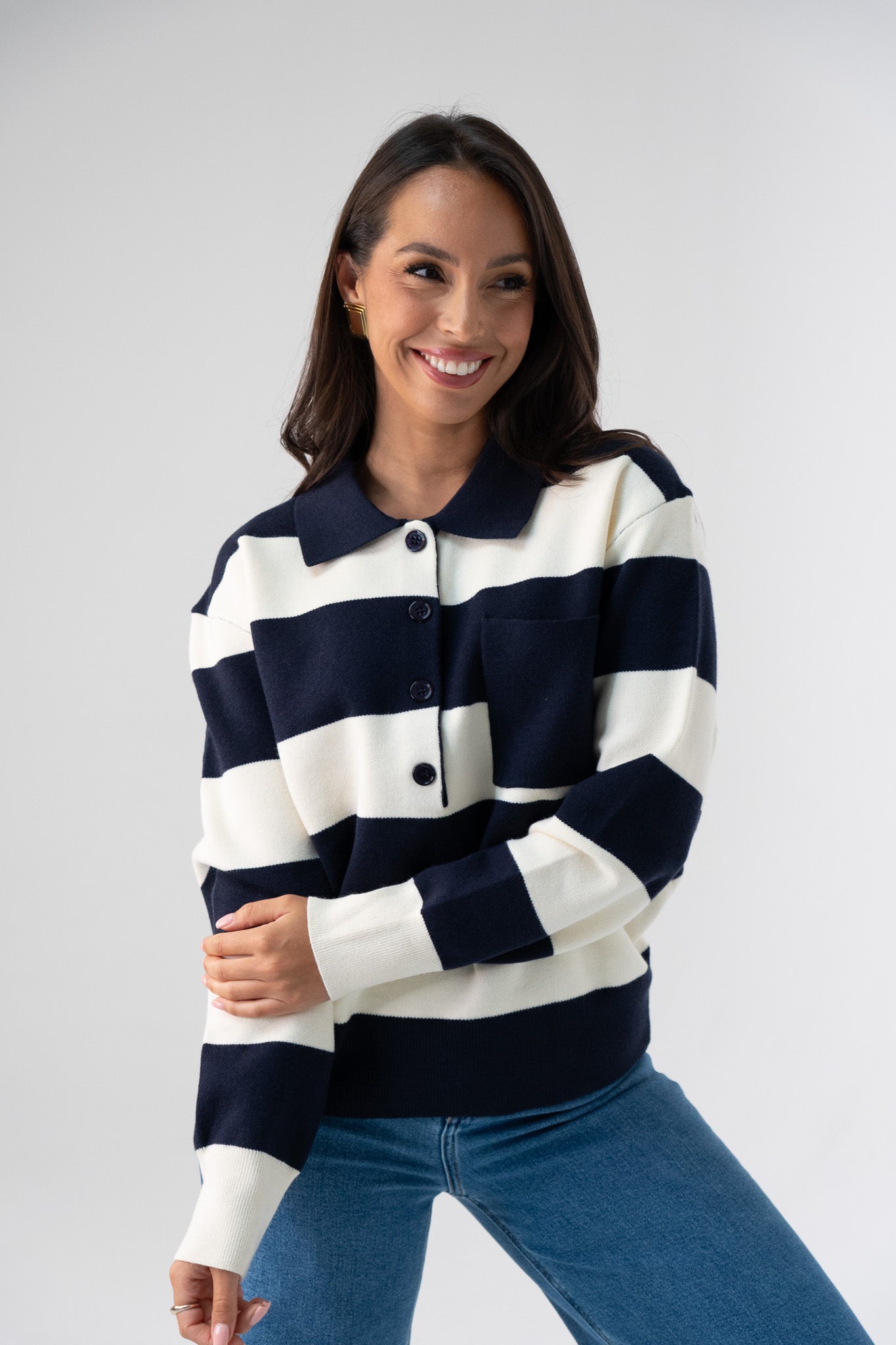 Millie Rugby Top In Navy & Cream