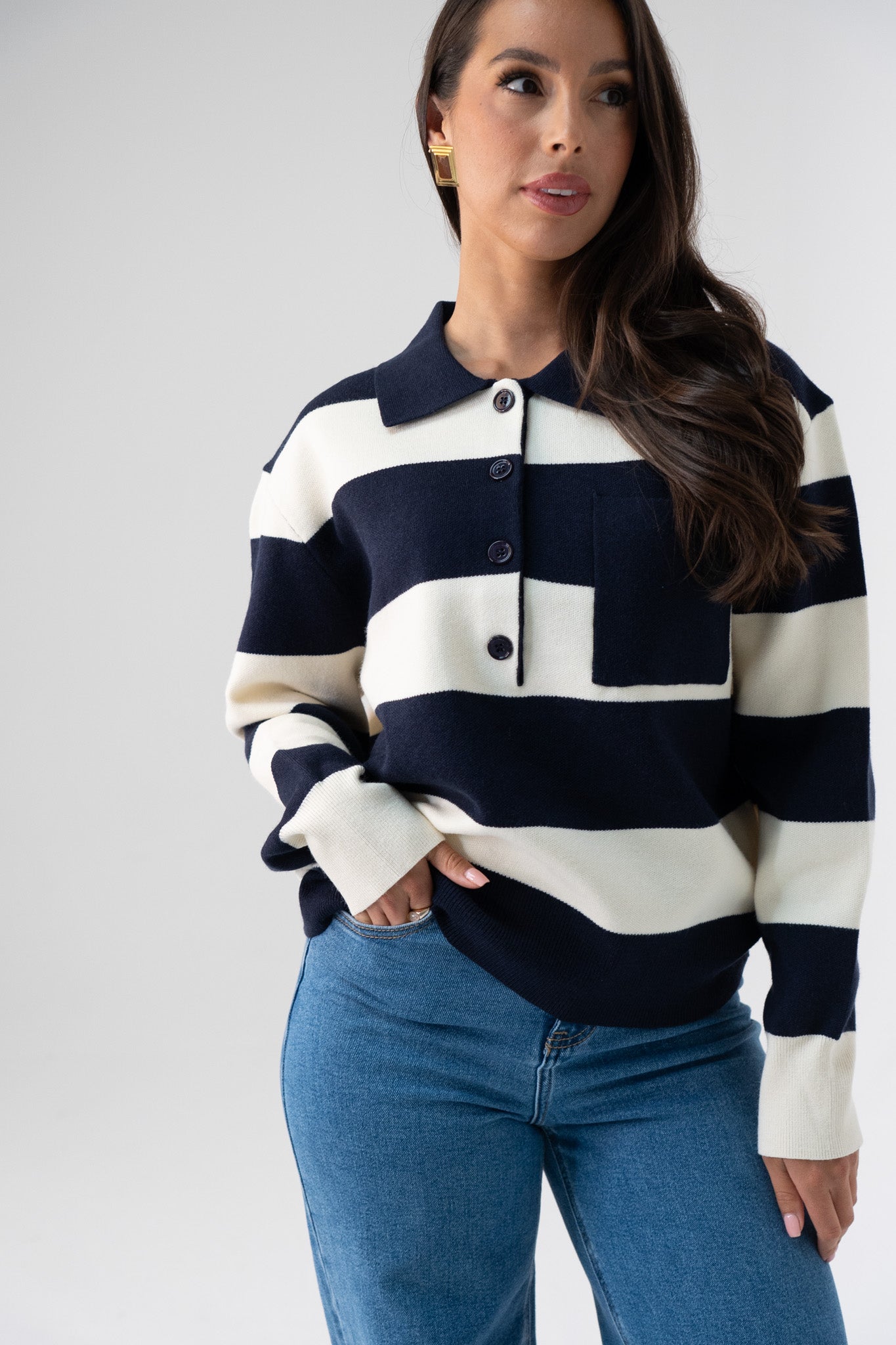 Millie Rugby Top In Navy & Cream