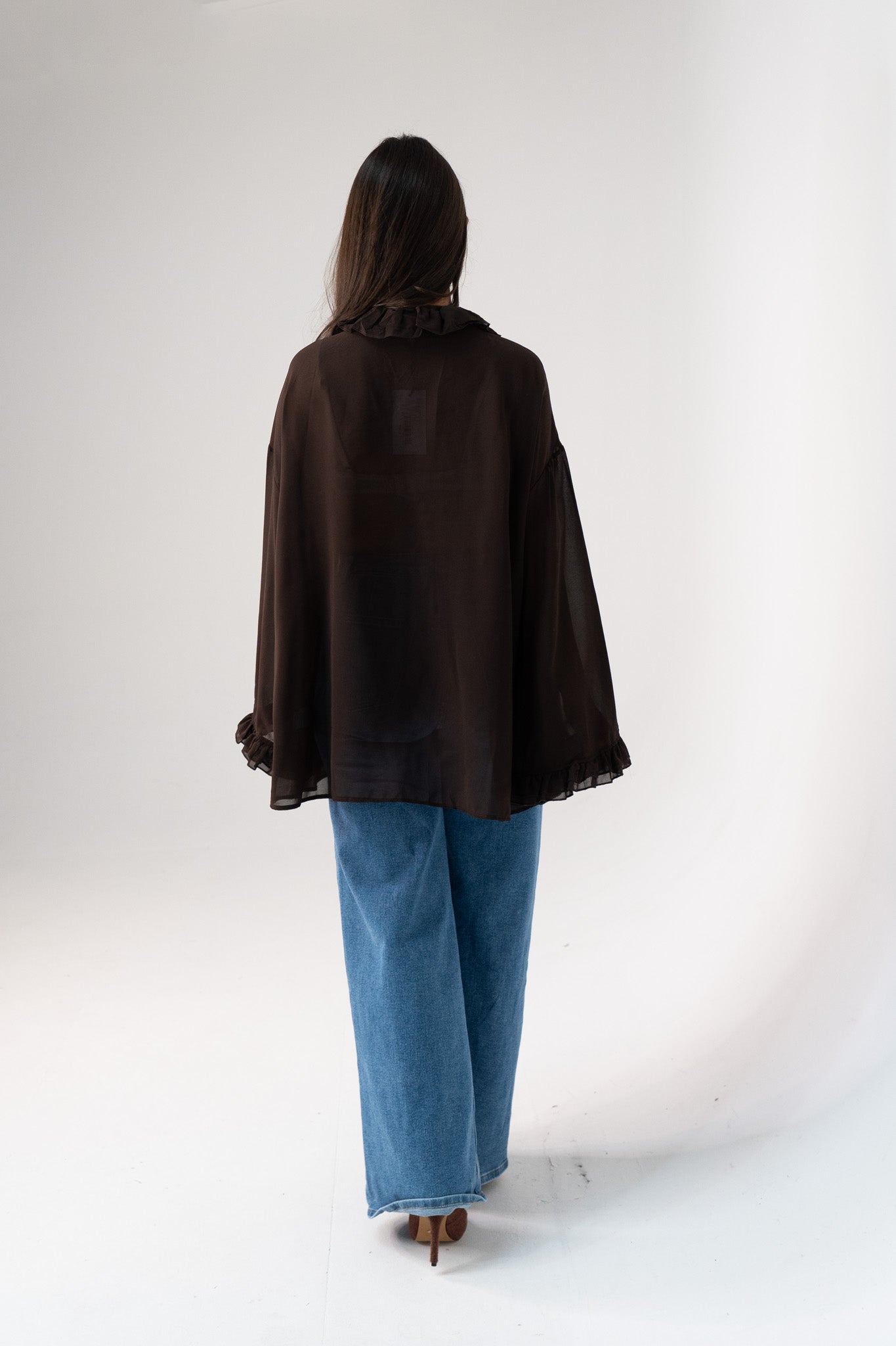 Millie Sheer Ruffle Blouse In Chocolate