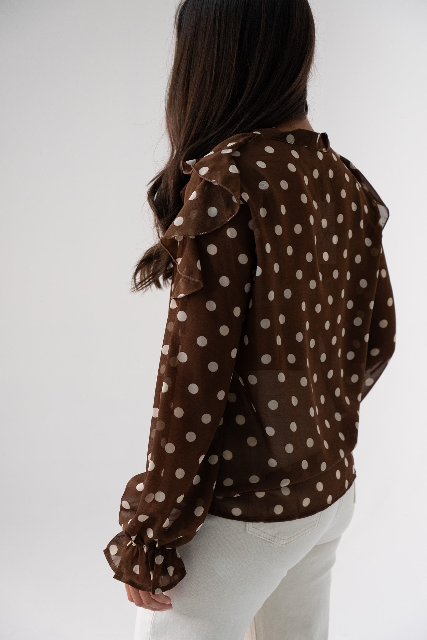 Millie Sheer Polka Dot Top In Coffee
