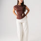 Millie Slash Neck Ruched Top In Coffee