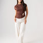 Millie Slash Neck Ruched Top In Coffee