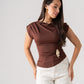 Millie Slash Neck Ruched Top In Coffee