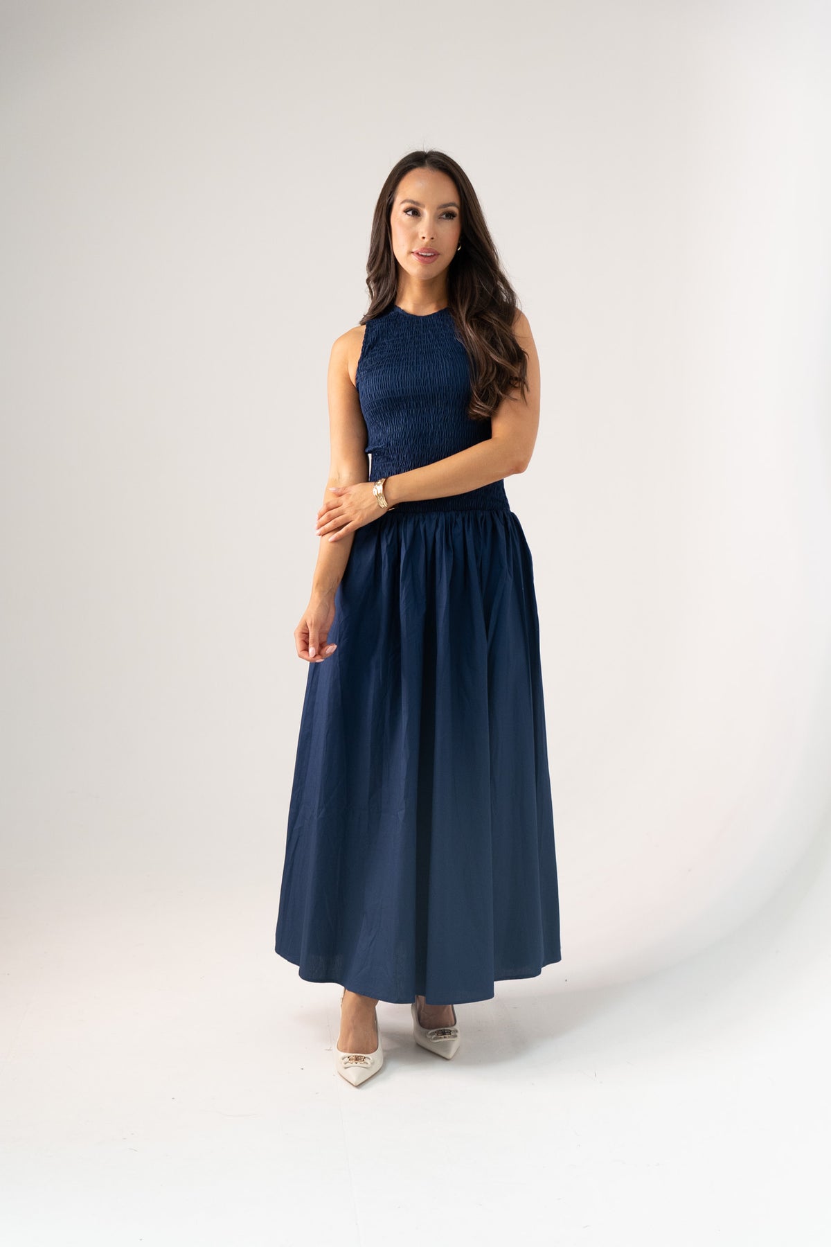 Millie Smock Detail Dress In Navy