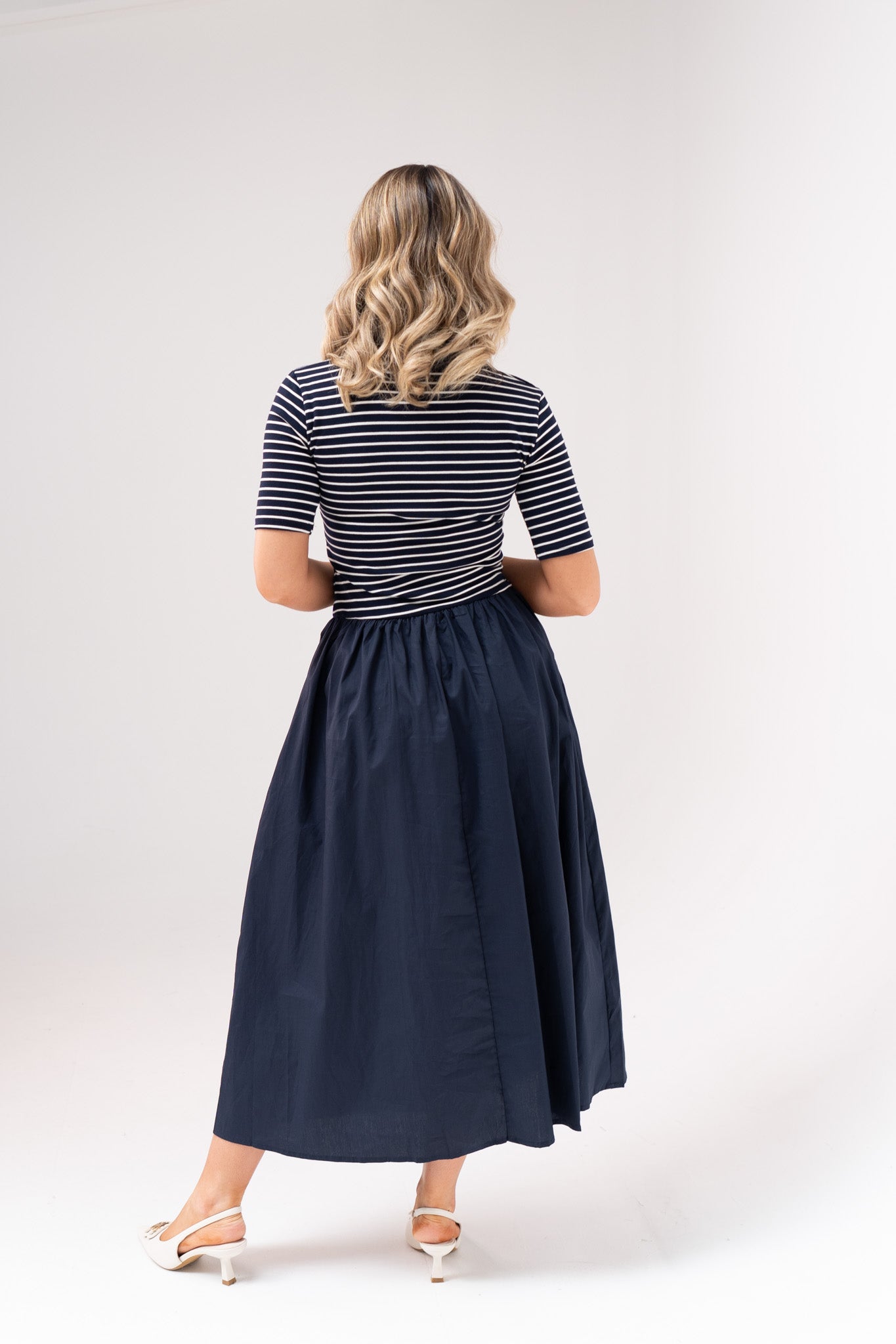 Millie Stripe Contrast Dress In Navy